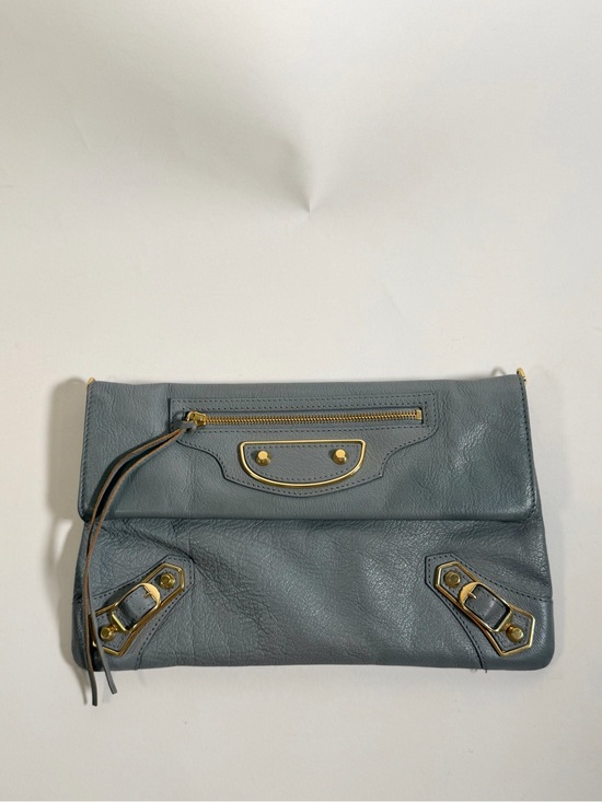 Balenciaga Handbags - Balenciaga Leather Foldover Envelope Clutch Crossbody Grey and Gold Hardware